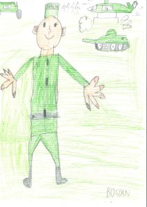 Otroška risbica z naslovom Vojak