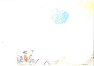 Otroška risbica z naslovom Motokrosist