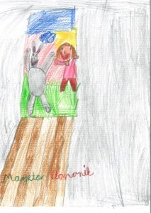 Otroška risbica z naslovom Pasja frizerka