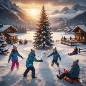 Otroci uživajo na snegu