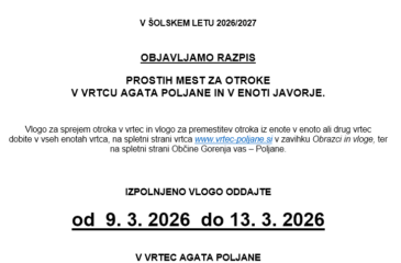 Besedilo vpisa v vrtec Agata za šplsko leto 2026/27