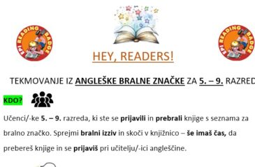 TEKMOVANJE IZ ANGLEŠKE BRALNE ZNAČKE ZA 5. – 9. RAZRED